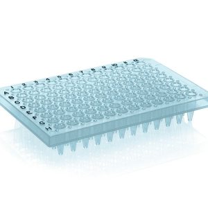 THERMO - Đĩa PCR 96 giếng, bán viền, mặt phẳng, chữ đen, màu xanh dương